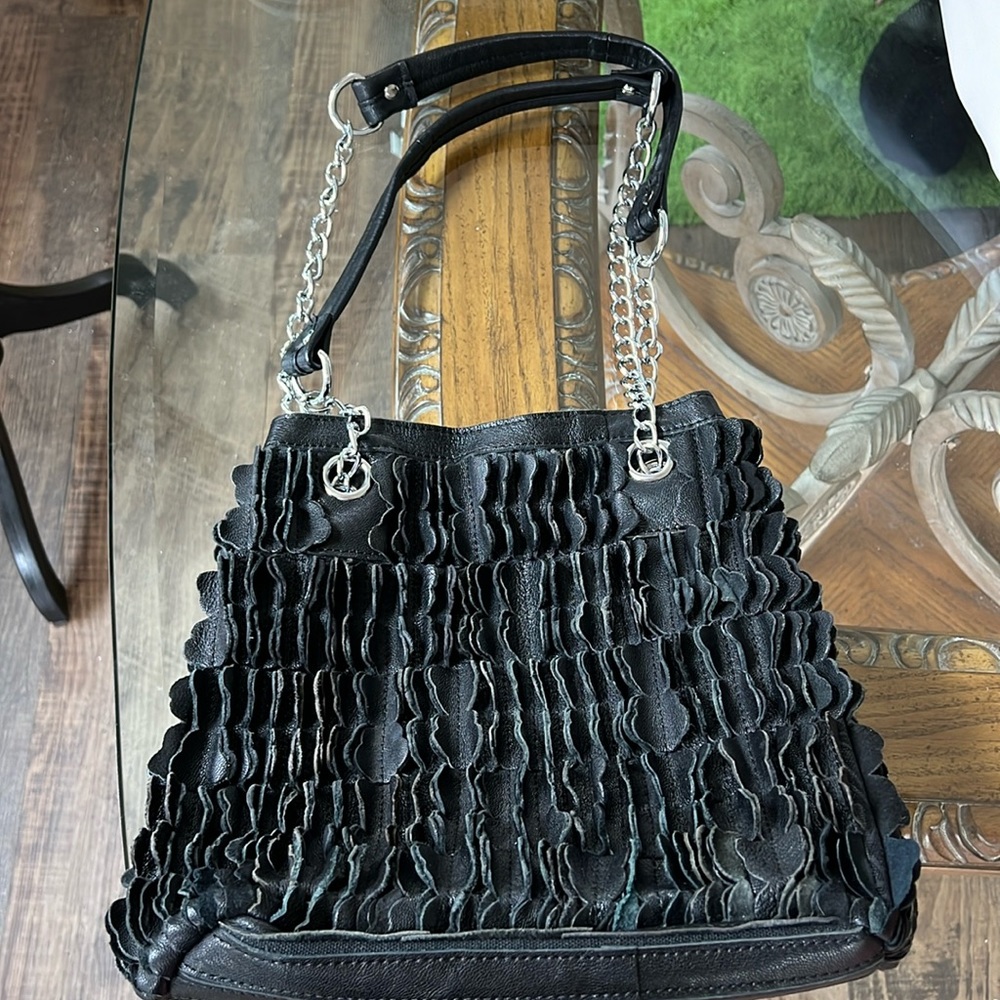 Ameri Leather Duffle Bag Black With Silver Chain … - image 1